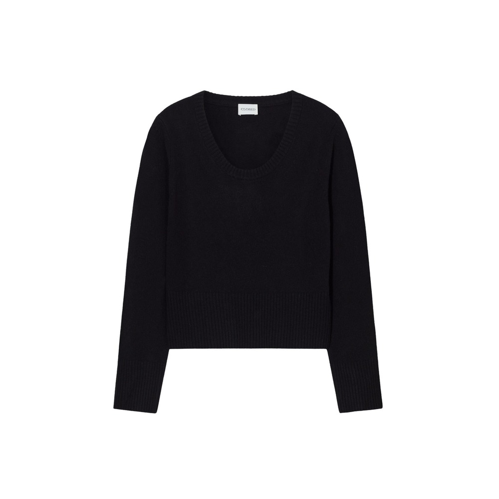 Closed Black Pure Wool Scoop-Neck Sweater Cropped Knit NWT $350 XS